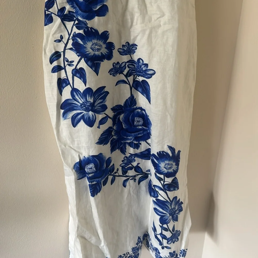 FARM RIO Floral Cascade Wavy Euroflax Premium Linen Midi Dress,Large,$280 - Picture 7 of 9